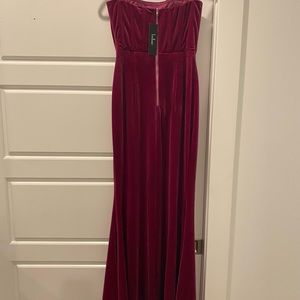 Lulus Medium All In Love Berry Pink Velvet Strapless Dress Mermaid Maxi Dress